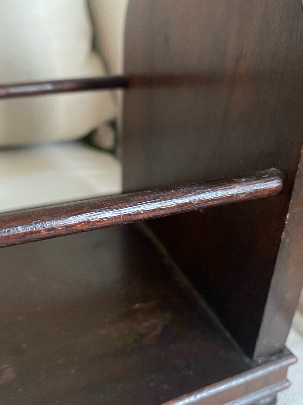 VTG Caddy Book Rack Dark Wood Footed Turned Carrying Handle 12” Cottage Core - Picture 5 of 7